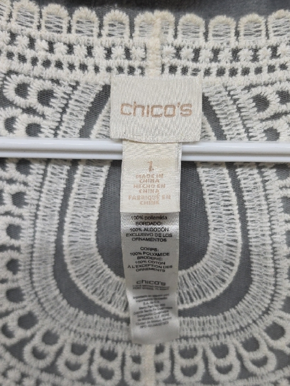 Chico's Cream Crochet Fringe Kimono Cardigan - Picture 3 of 8